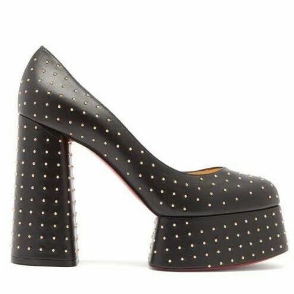 NWOB Louboutin Foolish Studded Black Platform Heels 37